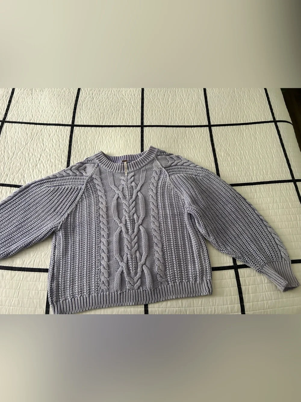 Free People Frankie Cable Sweater in Della Robbia Blue Lavender - Picture 7 of 8